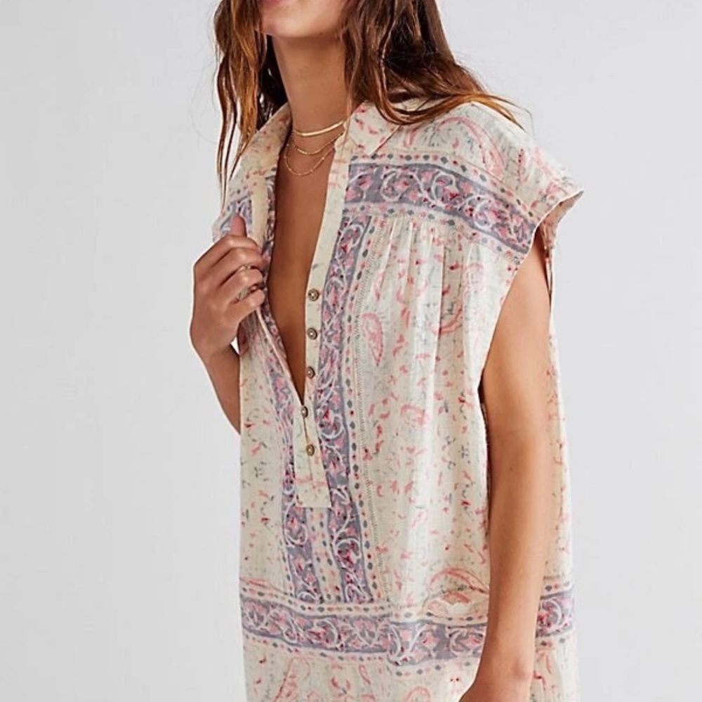 Free People Telly Romper-Floral Print size large pink, purple, and cream